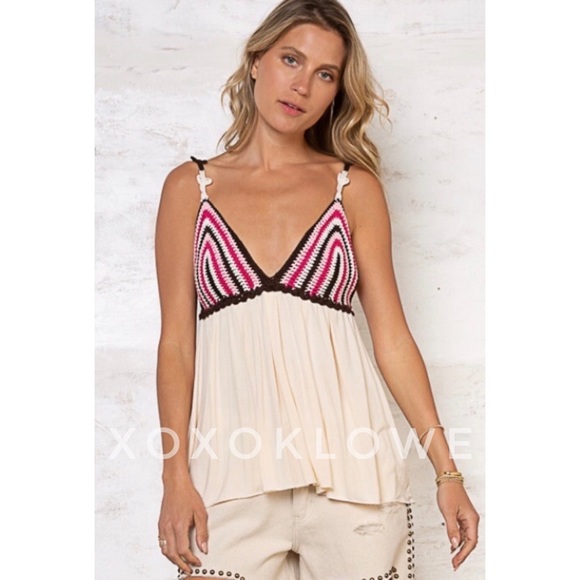 POL Tops - POL Pink Multi Crochet Baby Doll Tank Top